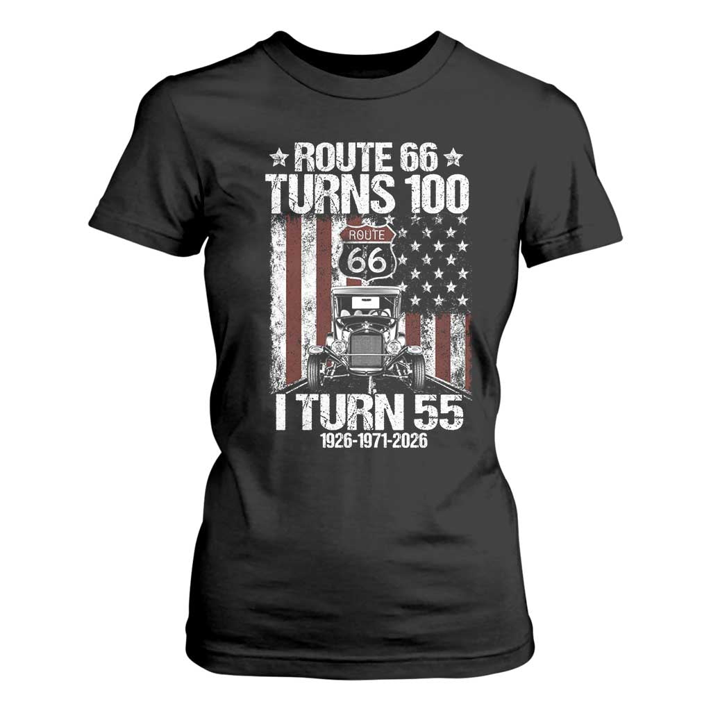 Route Highway 66 Turns 100 I Turn 55 T Shirt For Women Vintage 1971 America Road Sign America Antique Car Lover 55th Birthday Gift