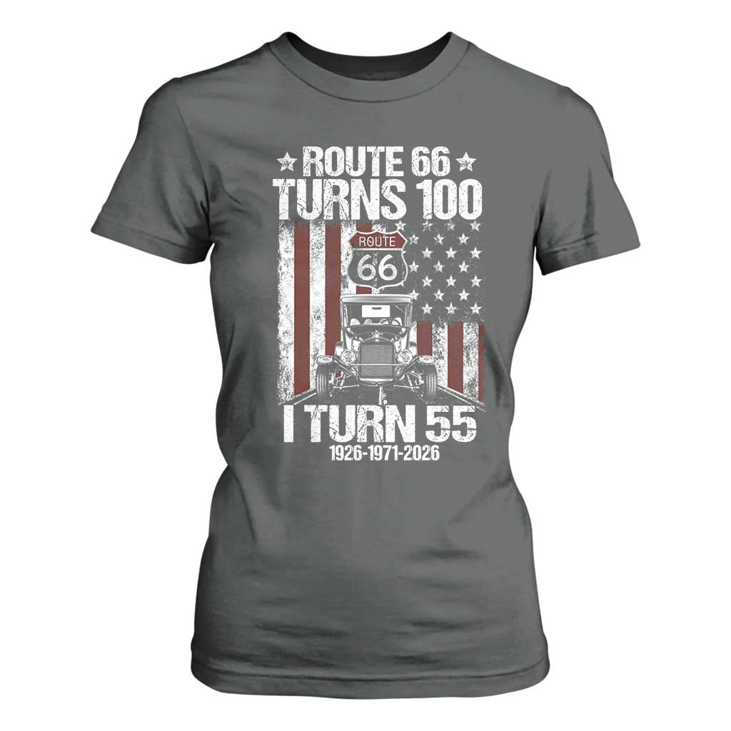 Route Highway 66 Turns 100 I Turn 55 T Shirt For Women Vintage 1971 America Road Sign America Antique Car Lover 55th Birthday Gift