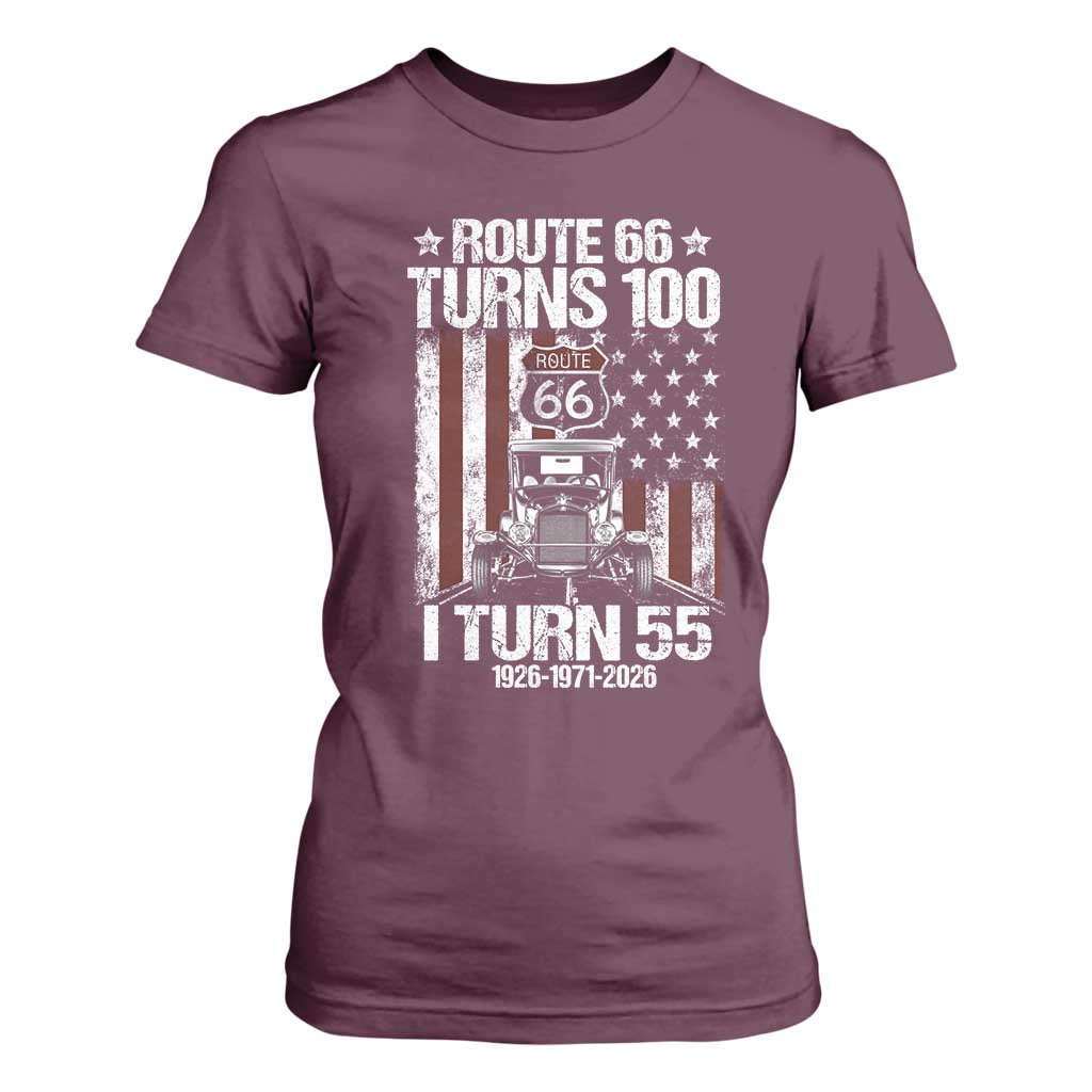 Route Highway 66 Turns 100 I Turn 55 T Shirt For Women Vintage 1971 America Road Sign America Antique Car Lover 55th Birthday Gift