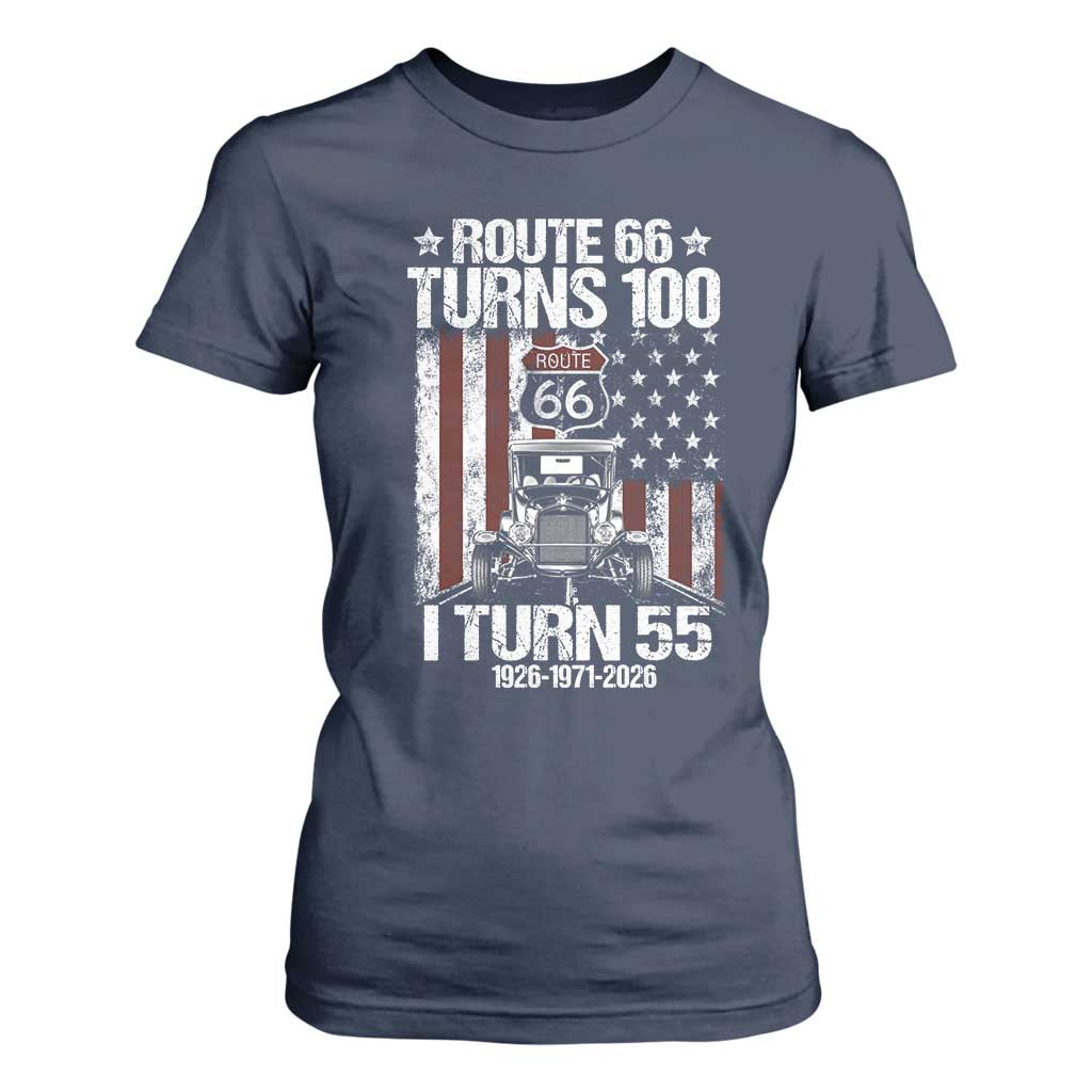 Route Highway 66 Turns 100 I Turn 55 T Shirt For Women Vintage 1971 America Road Sign America Antique Car Lover 55th Birthday Gift
