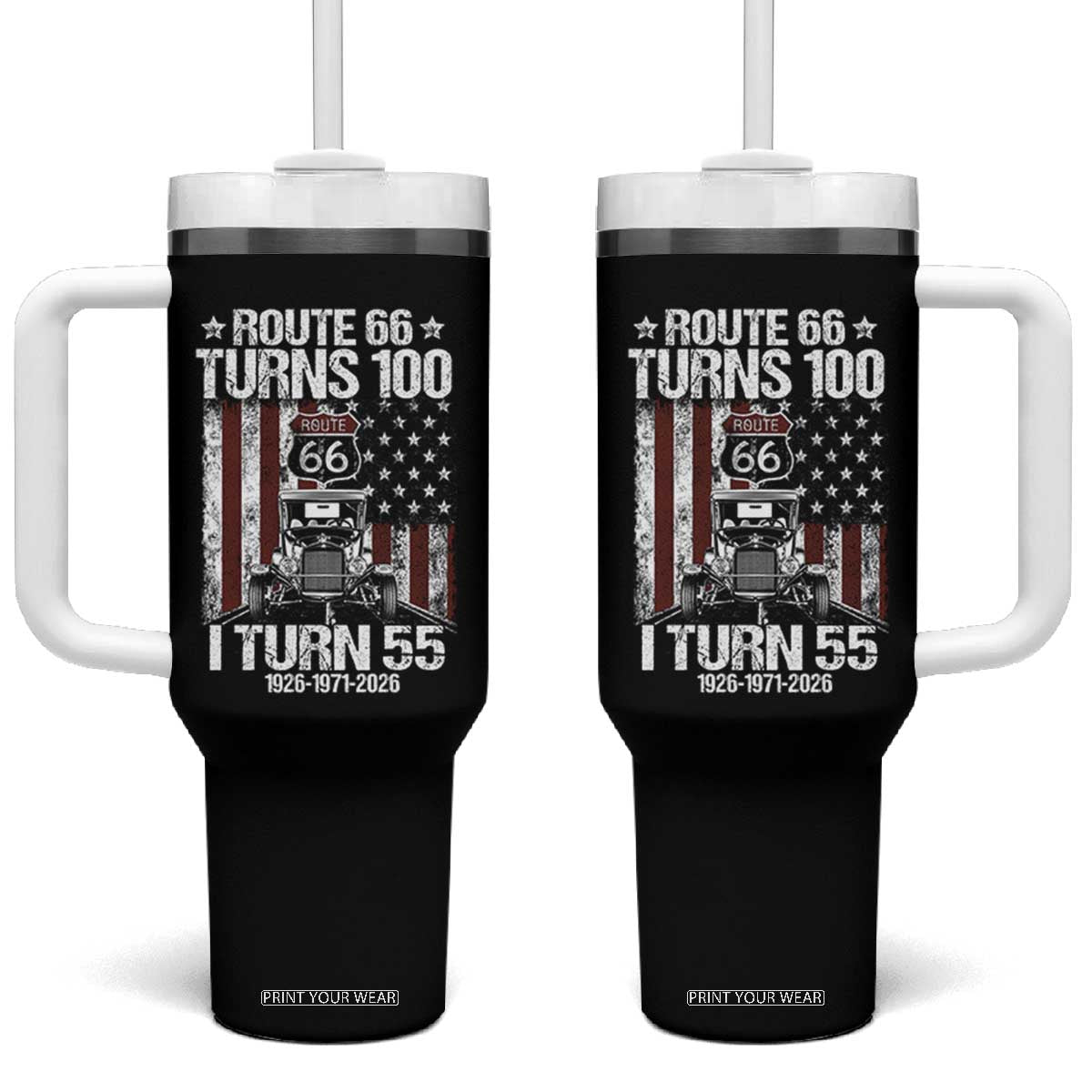 Route Highway 66 Turns 100 I Turn 55 Tumbler With Handle Vintage 1971 America Road Sign America Antique Car Lover 55th Birthday Gift