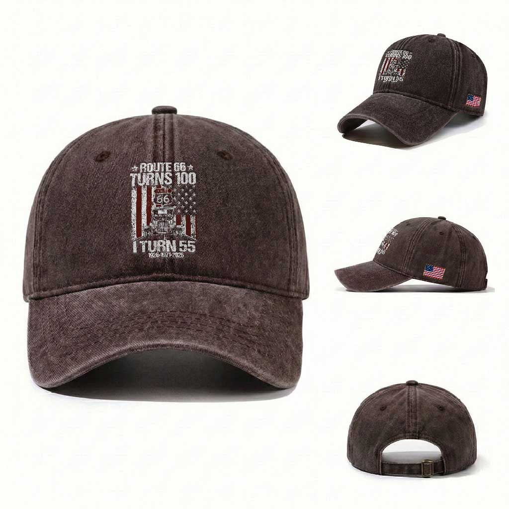 Route Highway 66 Turns 100 I Turn 55 Washed Cotton Baseball Cap Vintage 1971 America Road Sign America Antique Car Lover 55th Birthday Gift