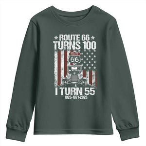 Route Highway 66 Turns 100 I Turn 55 Youth Sweatshirt Vintage 1971 America Road Sign America Antique Car Lover 55th Birthday Gift