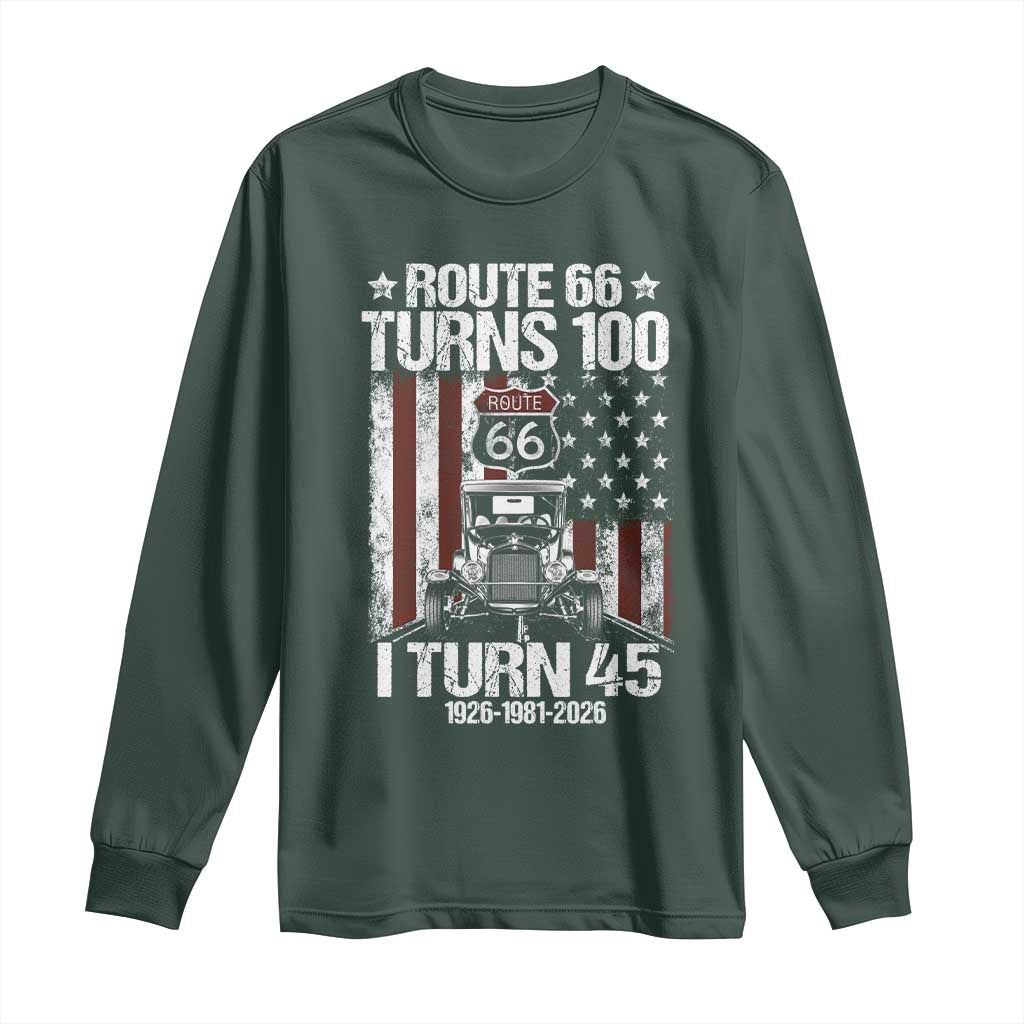 Route Highway 66 Turns 100 I Turn 45 Long Sleeve Shirt Vintage 1981 America Road Sign America Antique Car Lover 45th Birthday Gift