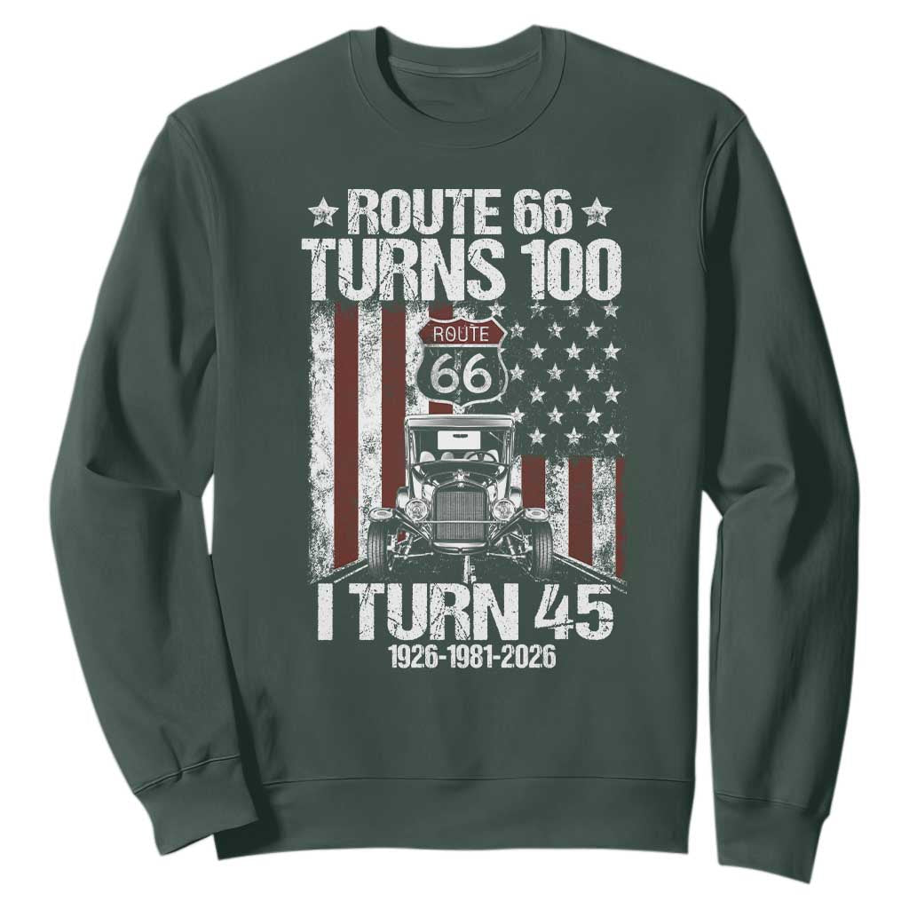 Route Highway 66 Turns 100 I Turn 45 Sweatshirt Vintage 1981 America Road Sign America Antique Car Lover 45th Birthday Gift