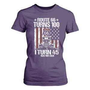 Route Highway 66 Turns 100 I Turn 45 T Shirt For Women Vintage 1981 America Road Sign America Antique Car Lover 45th Birthday Gift
