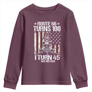 Route Highway 66 Turns 100 I Turn 45 Youth Sweatshirt Vintage 1981 America Road Sign America Antique Car Lover 45th Birthday Gift