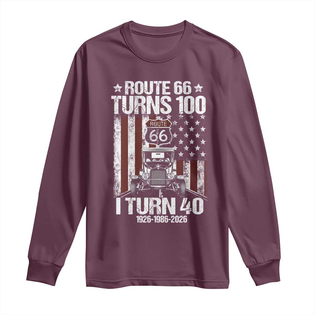 Route Highway 66 Turns 100 I Turn 40 Long Sleeve Shirt Vintage 1986 America Road Sign America Antique Car Lover 40th Birthday Gift