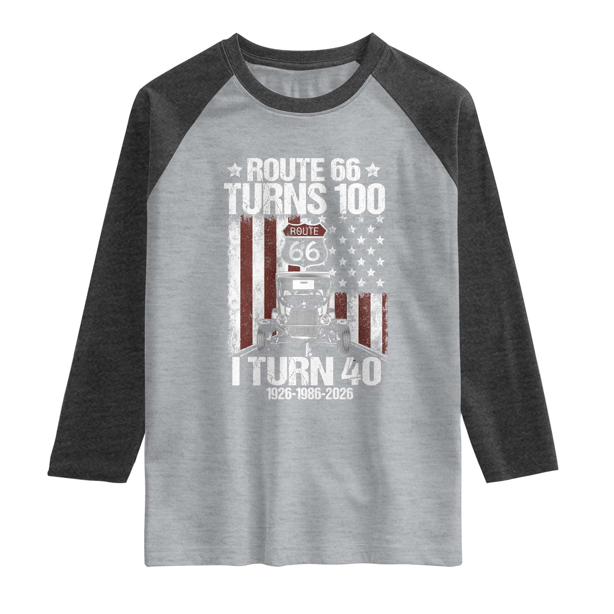 Route Highway 66 Turns 100 I Turn 40 Raglan Shirt Vintage 1986 America Road Sign America Antique Car Lover 40th Birthday Gift