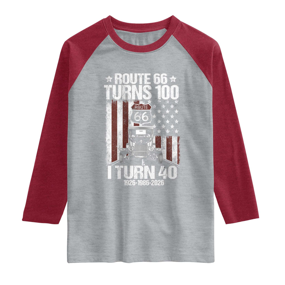 Route Highway 66 Turns 100 I Turn 40 Raglan Shirt Vintage 1986 America Road Sign America Antique Car Lover 40th Birthday Gift