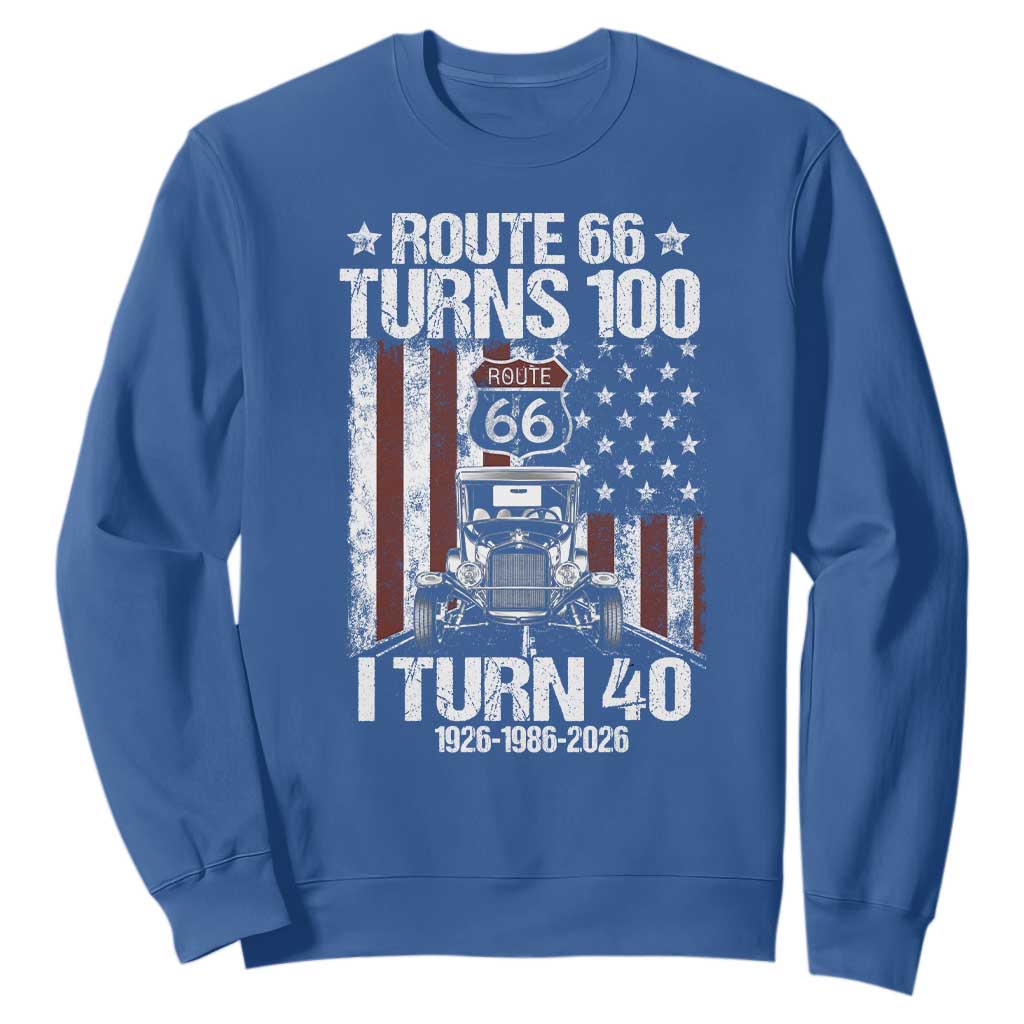 Route Highway 66 Turns 100 I Turn 40 Sweatshirt Vintage 1986 America Road Sign America Antique Car Lover 40th Birthday Gift