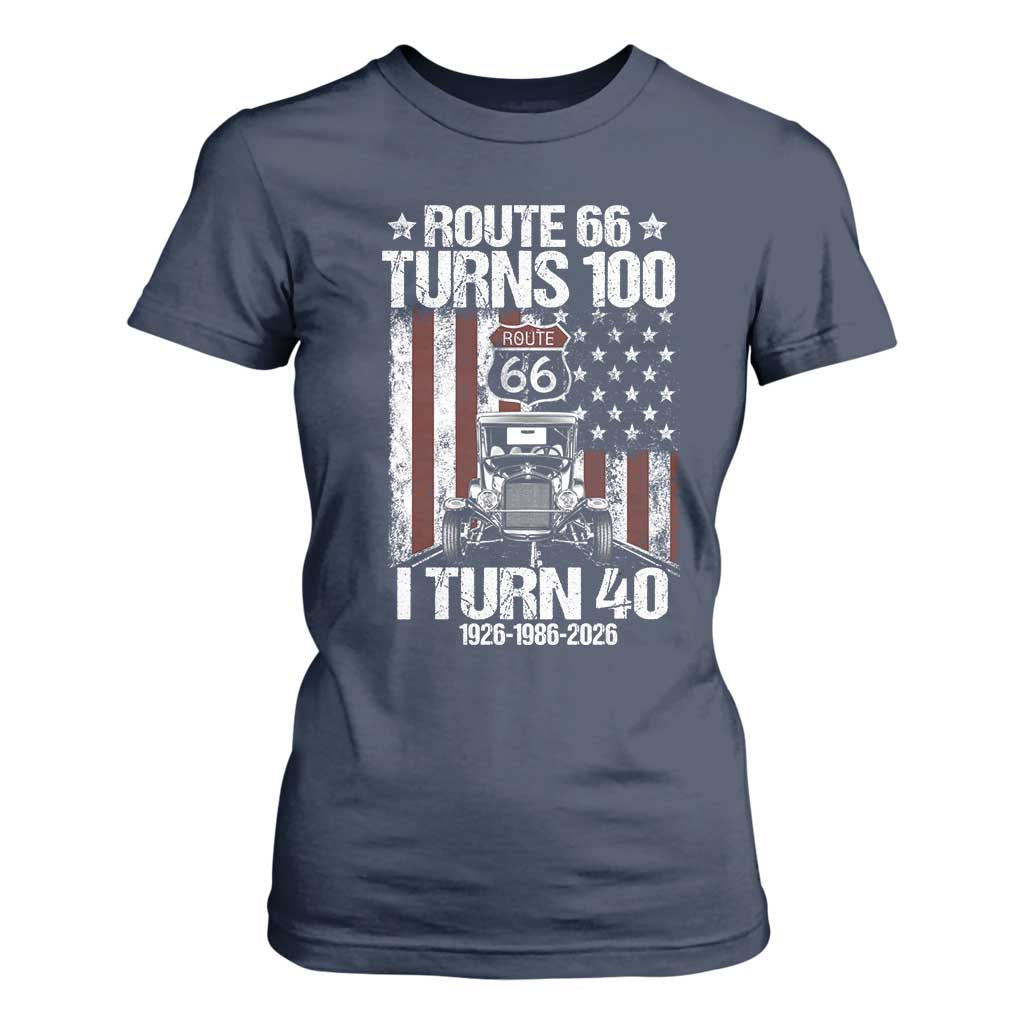 Route Highway 66 Turns 100 I Turn 40 T Shirt For Women Vintage 1986 America Road Sign America Antique Car Lover 40th Birthday Gift