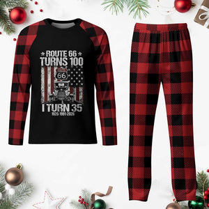 Route Highway 66 Turns 100 I Turn 35 Plaid Pajama Set Vintage 1991 America Road Sign America Antique Car Lover 35th Birthday Gift