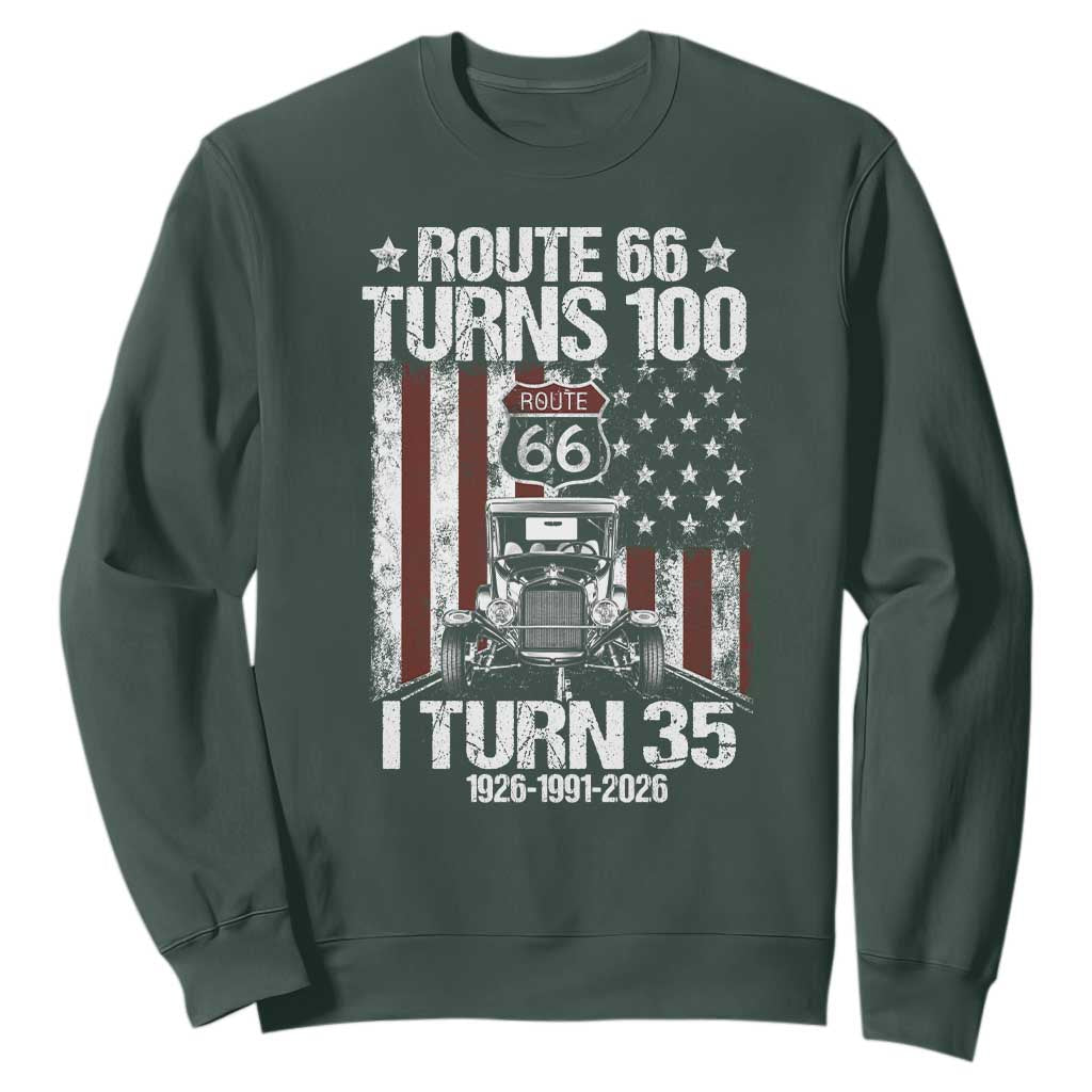 Route Highway 66 Turns 100 I Turn 35 Sweatshirt Vintage 1991 America Road Sign America Antique Car Lover 35th Birthday Gift