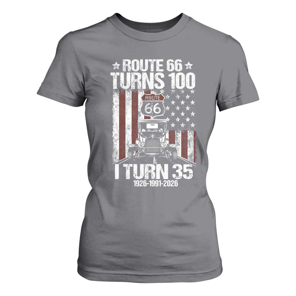 Route Highway 66 Turns 100 I Turn 35 T Shirt For Women Vintage 1991 America Road Sign America Antique Car Lover 35th Birthday Gift