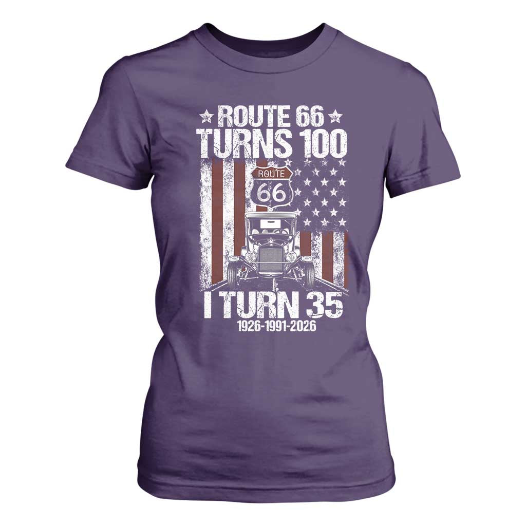 Route Highway 66 Turns 100 I Turn 35 T Shirt For Women Vintage 1991 America Road Sign America Antique Car Lover 35th Birthday Gift