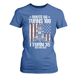 Route Highway 66 Turns 100 I Turn 35 T Shirt For Women Vintage 1991 America Road Sign America Antique Car Lover 35th Birthday Gift