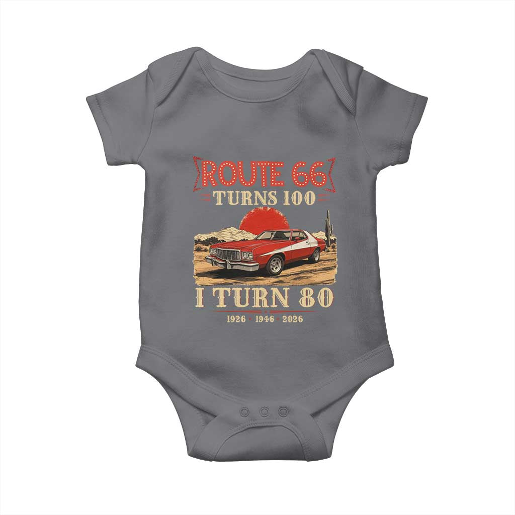 Route Highway 66 Turns 100 I Turn 80 Baby Onesie Vintage 1946 Road Sign 80th Birthday Muscle Car Lover Gift