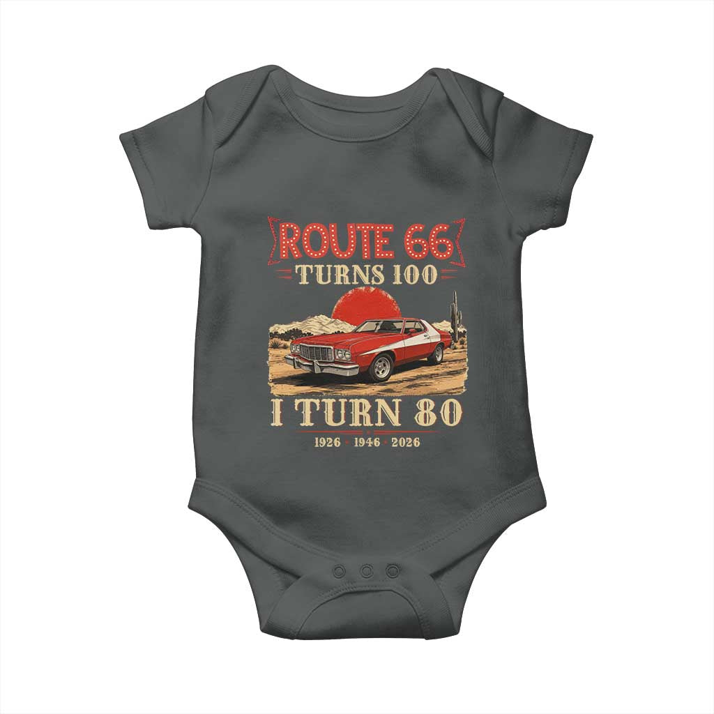 Route Highway 66 Turns 100 I Turn 80 Baby Onesie Vintage 1946 Road Sign 80th Birthday Muscle Car Lover Gift