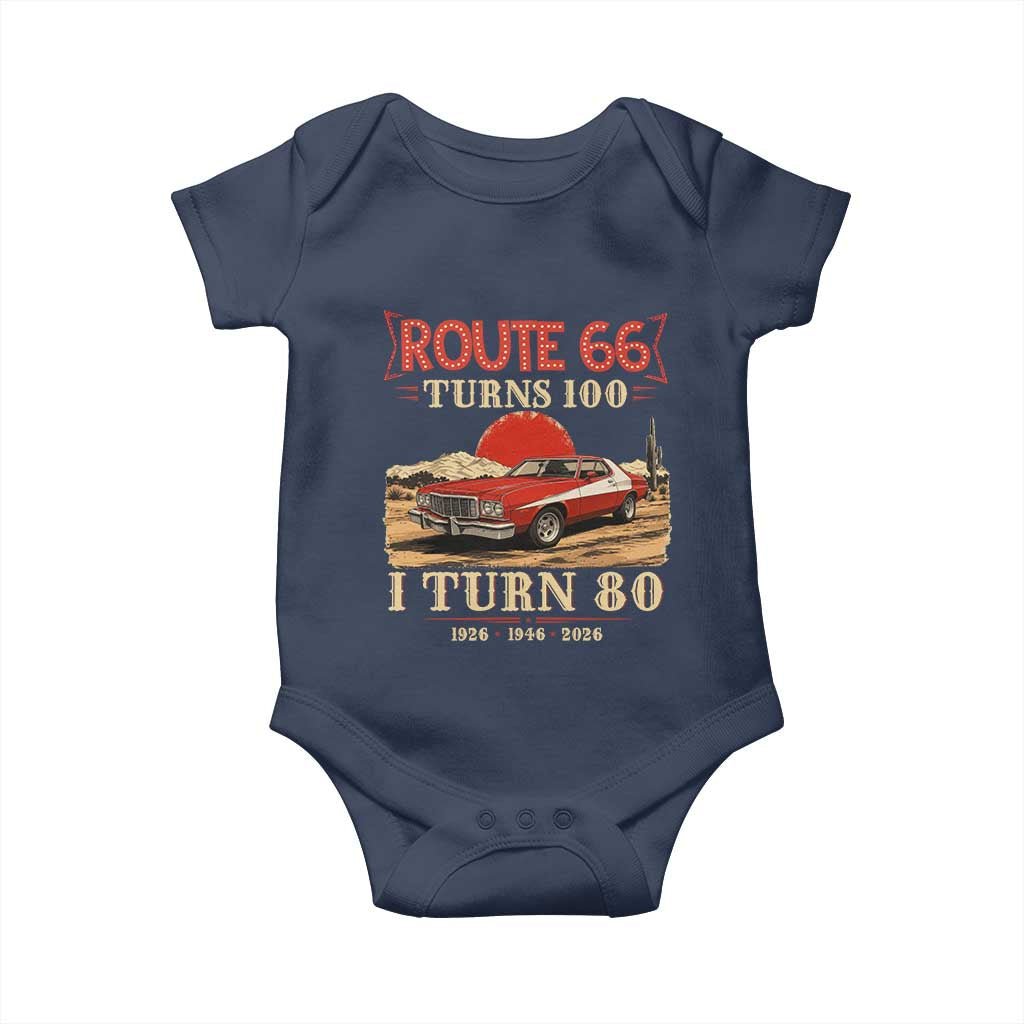 Route Highway 66 Turns 100 I Turn 80 Baby Onesie Vintage 1946 Road Sign 80th Birthday Muscle Car Lover Gift