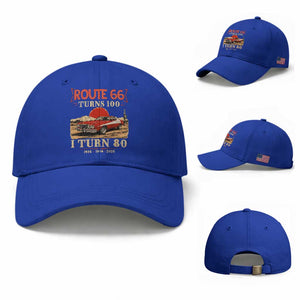 Route Highway 66 Turns 100 I Turn 80 Baseball Cap Vintage 1946 Road Sign 80th Birthday Muscle Car Lover Gift