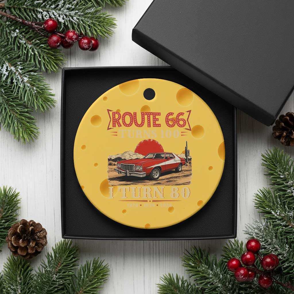 Route Highway 66 Turns 100 I Turn 80 Ceramic Ornament Vintage 1946 Road Sign 80th Birthday Muscle Car Lover Gift