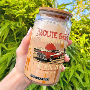 Route Highway 66 Turns 100 I Turn 80 Glass Can Vintage 1946 Road Sign 80th Birthday Muscle Car Lover Gift