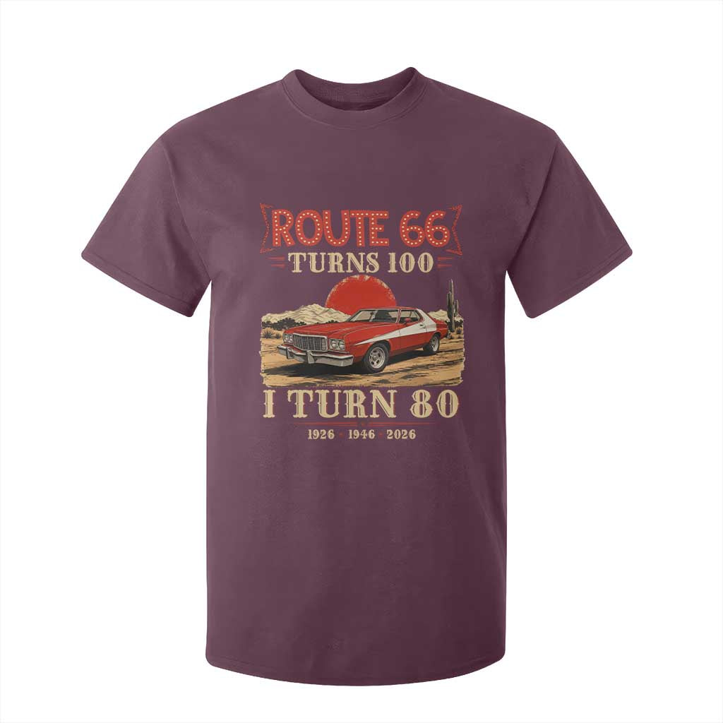 Route Highway 66 Turns 100 I Turn 80 T Shirt For Kid Vintage 1946 Road Sign 80th Birthday Muscle Car Lover Gift