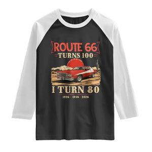 Route Highway 66 Turns 100 I Turn 80 Raglan Shirt Vintage 1946 Road Sign 80th Birthday Muscle Car Lover Gift