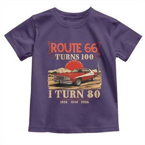 Route Highway 66 Turns 100 I Turn 80 Toddler T Shirt Vintage 1946 Road Sign 80th Birthday Muscle Car Lover Gift