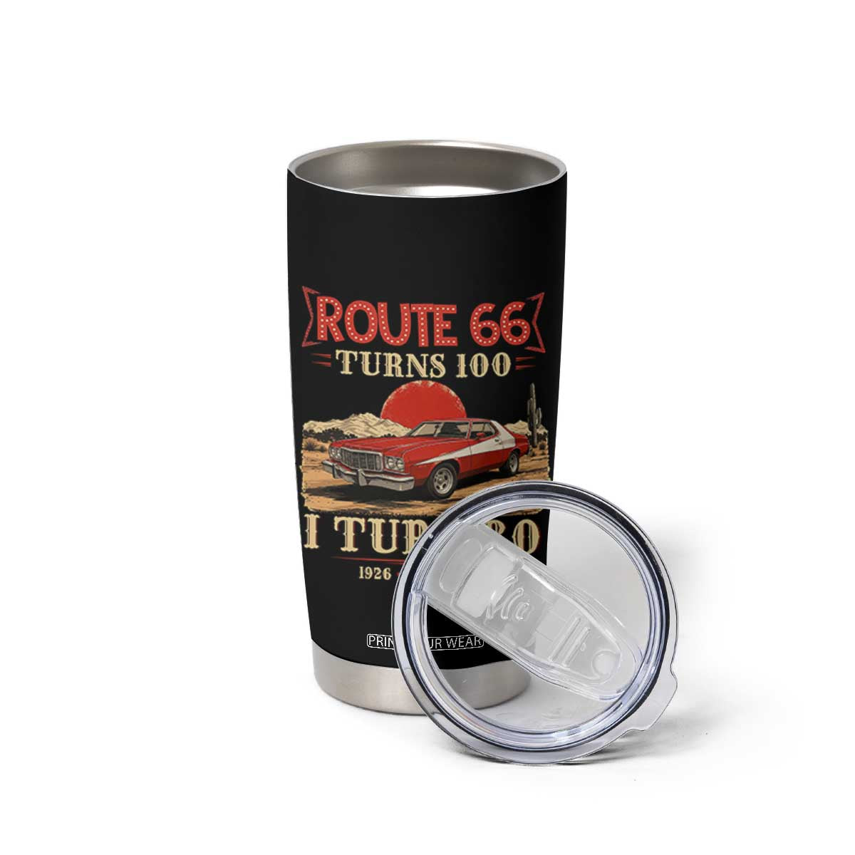 Route Highway 66 Turns 100 I Turn 80 Tumbler Cup Vintage 1946 Road Sign 80th Birthday Muscle Car Lover Gift