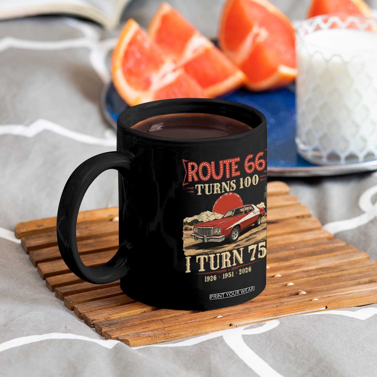 Route Highway 66 Turns 100 I Turn 75 Coffee Mug Vintage 1951 Road Sign 75th Birthday Muscle Car Lover Gift