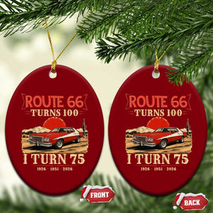 Route Highway 66 Turns 100 I Turn 75 Ceramic Ornament Vintage 1951 Road Sign 75th Birthday Muscle Car Lover Gift