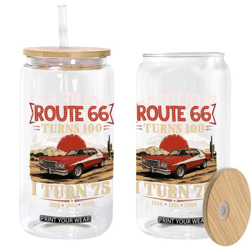 Route Highway 66 Turns 100 I Turn 75 Glass Can Vintage 1951 Road Sign 75th Birthday Muscle Car Lover Gift