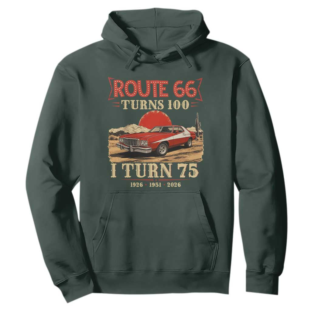 Route Highway 66 Turns 100 I Turn 75 Hoodie Vintage 1951 Road Sign 75th Birthday Muscle Car Lover Gift