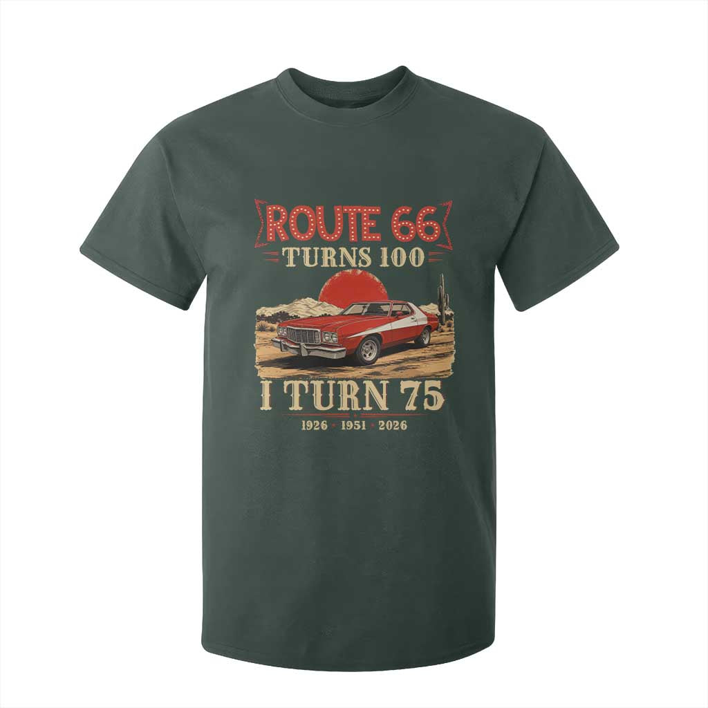Route Highway 66 Turns 100 I Turn 75 T Shirt For Kid Vintage 1951 Road Sign 75th Birthday Muscle Car Lover Gift