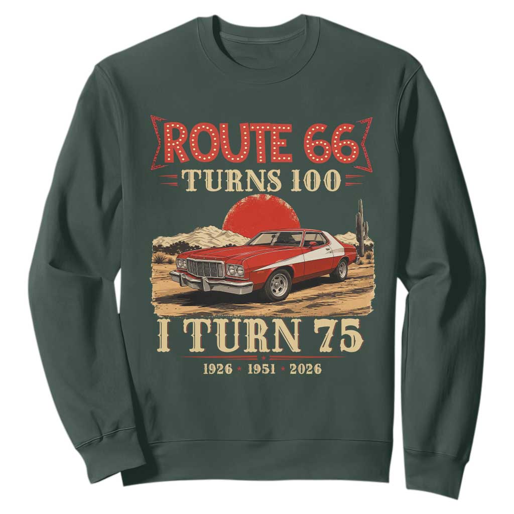 Route Highway 66 Turns 100 I Turn 75 Sweatshirt Vintage 1951 Road Sign 75th Birthday Muscle Car Lover Gift
