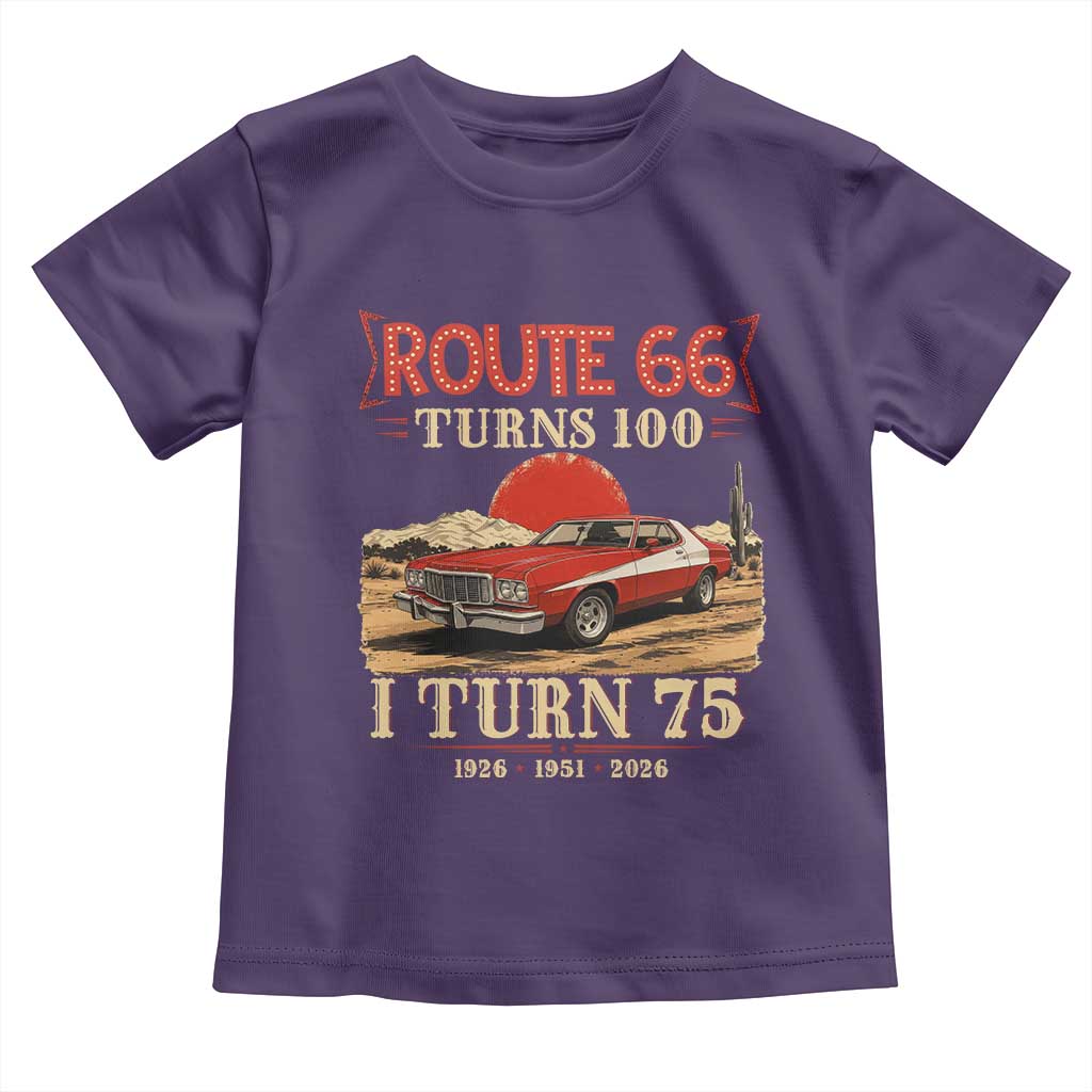 Route Highway 66 Turns 100 I Turn 75 Toddler T Shirt Vintage 1951 Road Sign 75th Birthday Muscle Car Lover Gift