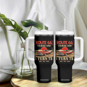 Route Highway 66 Turns 100 I Turn 75 Tumbler With Handle Vintage 1951 Road Sign 75th Birthday Muscle Car Lover Gift