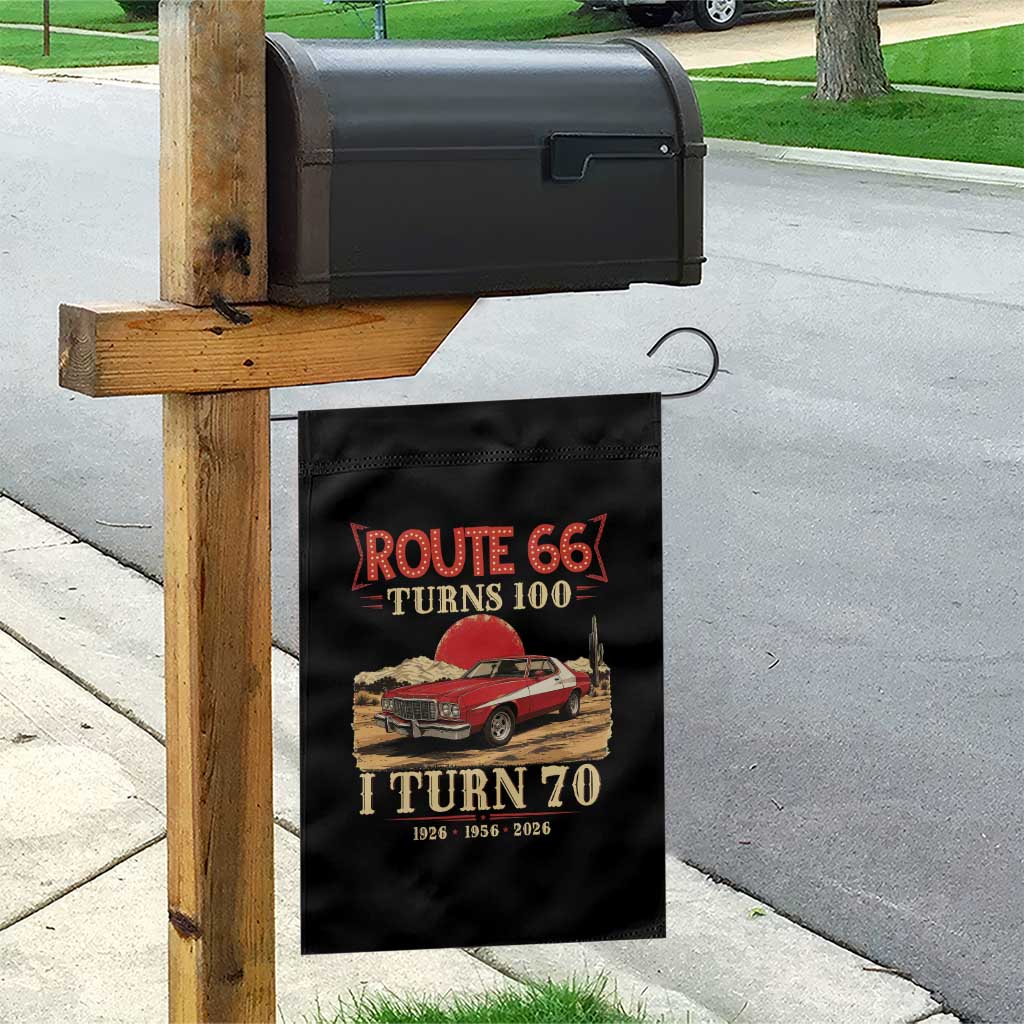 Route Highway 66 Turns 100 I Turn 70 Garden Flag Vintage 1956 Road Sign 70th Birthday Muscle Car Lover Gift