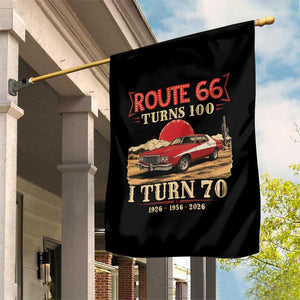 Route Highway 66 Turns 100 I Turn 70 Garden Flag Vintage 1956 Road Sign 70th Birthday Muscle Car Lover Gift