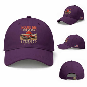 Route Highway 66 Turns 100 I Turn 70 Baseball Cap Vintage 1956 Road Sign 70th Birthday Muscle Car Lover Gift