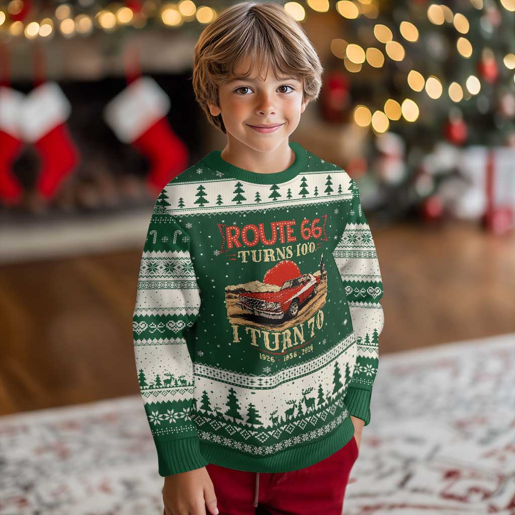 Route Highway 66 Turns 100 I Turn 70 Ugly Christmas Sweater Vintage 1956 Road Sign 70th Birthday Muscle Car Lover Gift