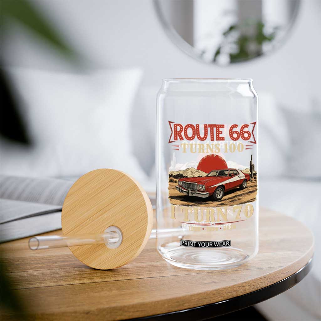 Route Highway 66 Turns 100 I Turn 70 Glass Can Vintage 1956 Road Sign 70th Birthday Muscle Car Lover Gift