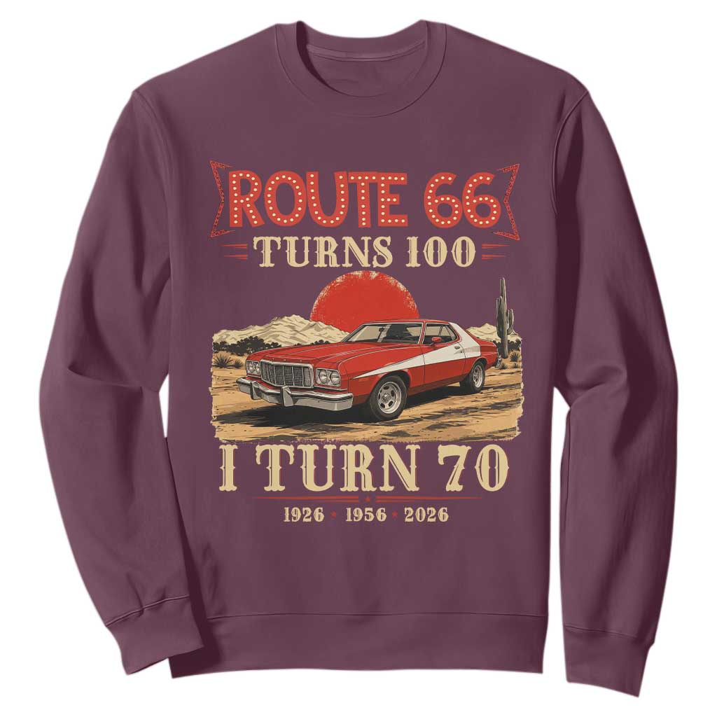 Route Highway 66 Turns 100 I Turn 70 Sweatshirt Vintage 1956 Road Sign 70th Birthday Muscle Car Lover Gift