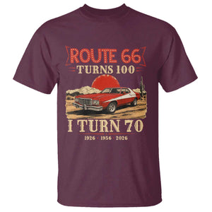 Route Highway 66 Turns 100 I Turn 70 T Shirt Vintage 1956 Road Sign 70th Birthday Muscle Car Lover Gift