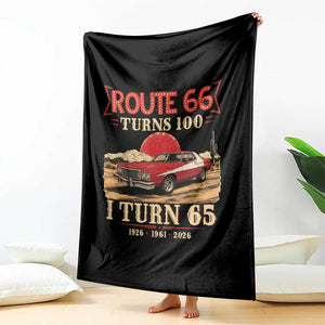 Route Highway 66 Turns 100 I Turn 65 Throw Blanket Vintage 1961 Road Sign 65th Birthday Muscle Car Lover Gift