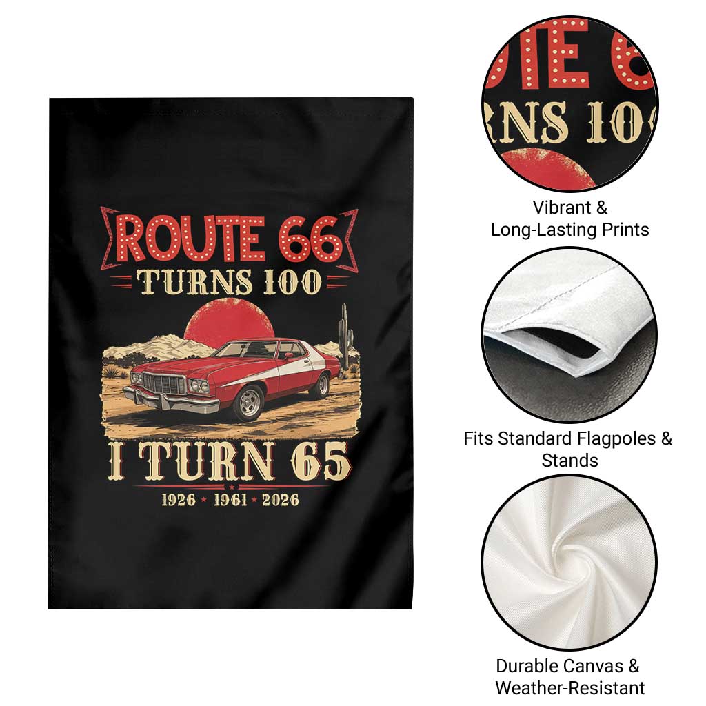 Route Highway 66 Turns 100 I Turn 65 Garden Flag Vintage 1961 Road Sign 65th Birthday Muscle Car Lover Gift