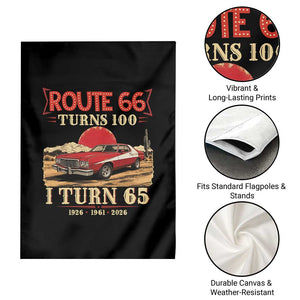Route Highway 66 Turns 100 I Turn 65 Garden Flag Vintage 1961 Road Sign 65th Birthday Muscle Car Lover Gift
