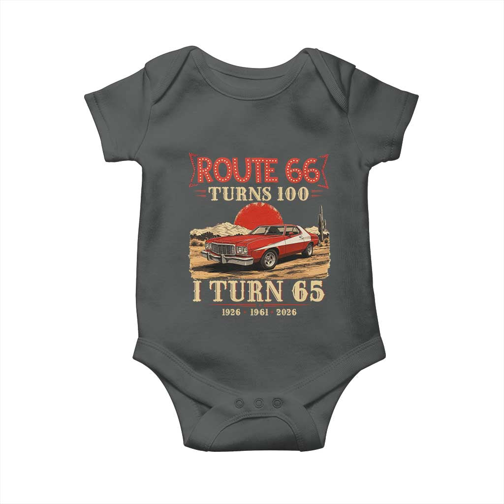 Route Highway 66 Turns 100 I Turn 65 Baby Onesie Vintage 1961 Road Sign 65th Birthday Muscle Car Lover Gift